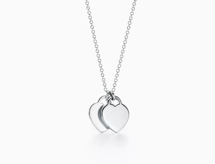 Return to Tiffany pink, red, silver double heart tag pendant